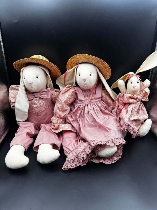 Unbranded Antique Style Other - Handmade Folk Art Rabbit Family Cloth Dolls Set of 3 Cottagecore